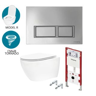 Комплект для установки подвесного унитаза с панелью смыва TECEspring R K401201WCR хром глянцевый контур клавиш хром матовый